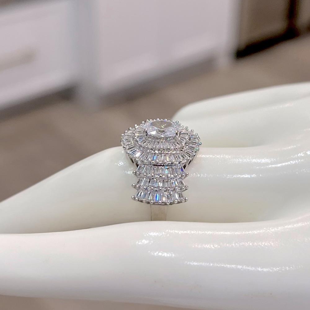 Diamond (Sim) Silver Statement Ring - image 8